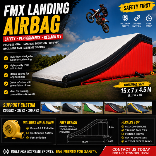 Our custom FMX Landing Airbags are engineered to help riders push their limits while maximizing safety during training and competitions.